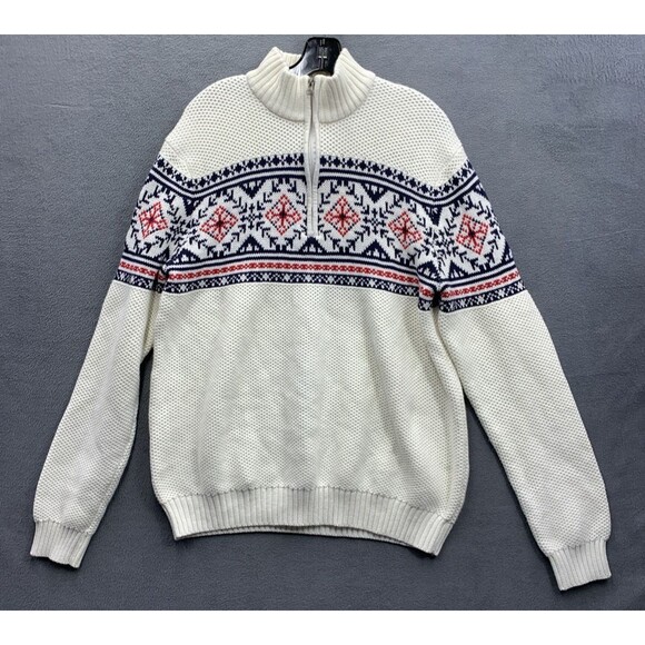 IZOD Sweater Mens XL Nordic Fair Isle 1/4 Zip Pullover Winter Knit Pattern - Picture 1 of 16